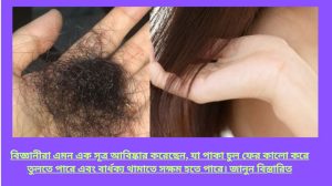 একজন নারী আয়নায় নিজের কালো চুলে হাসছেন – পাকা চুল ফের কালো হওয়ার প্রতীকী ছবি।